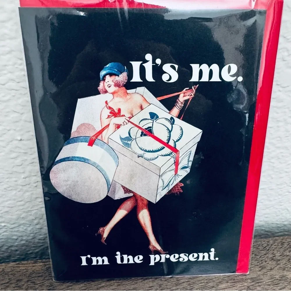 Contemporary Art Woman Present Christmas Holiday Greeting Card